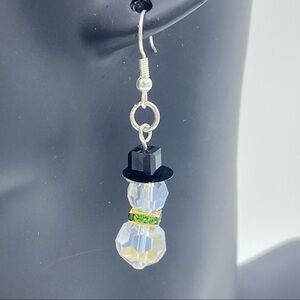 Crystal Snowman Earrings Silver Tone French Hooks